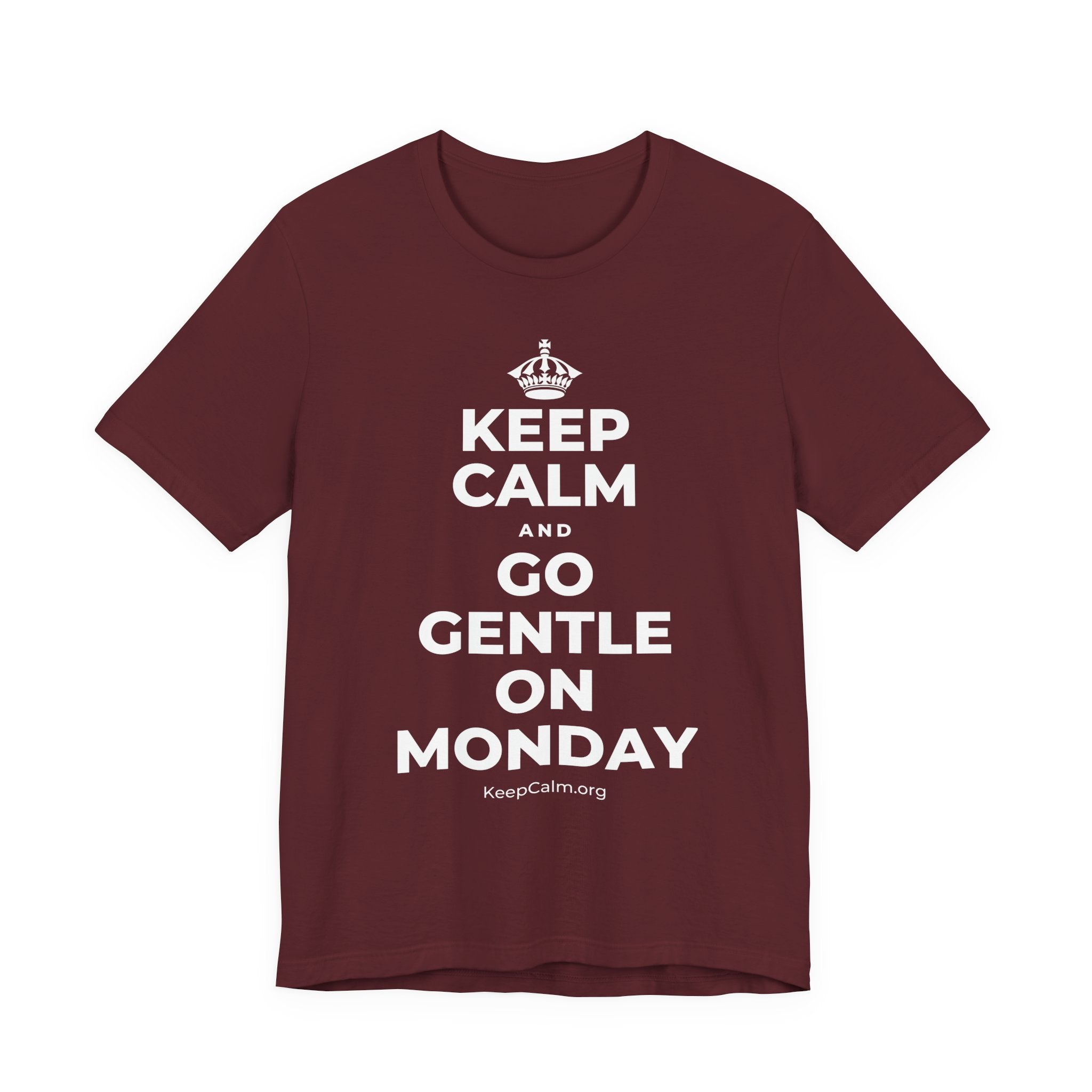 KEEP CALM AND GO GENTLE ON MONDAY T-Shirt (Baby Blue–Silver)
