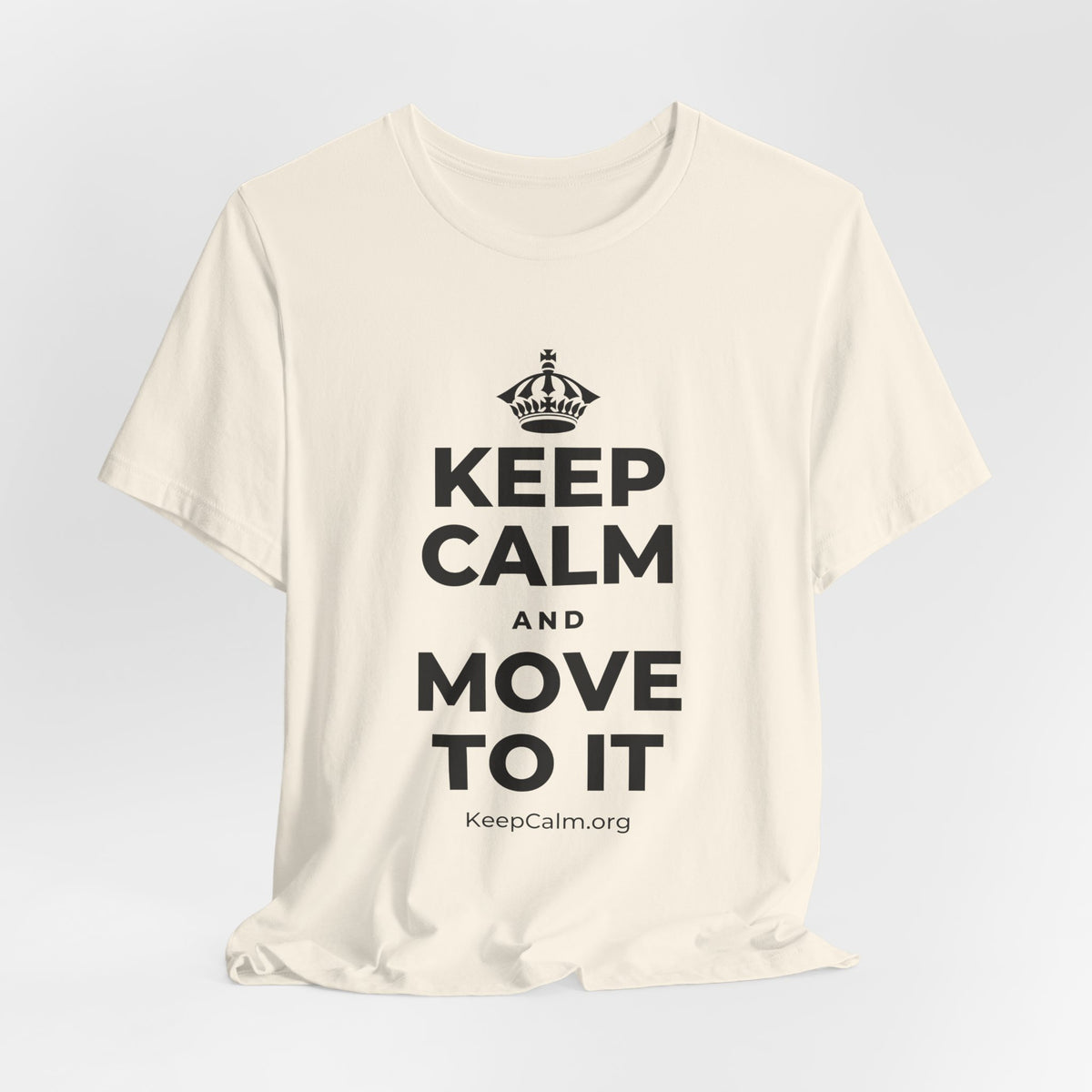 KEEP CALM AND MOVE TO IT T-Shirt (White–Asphalt)