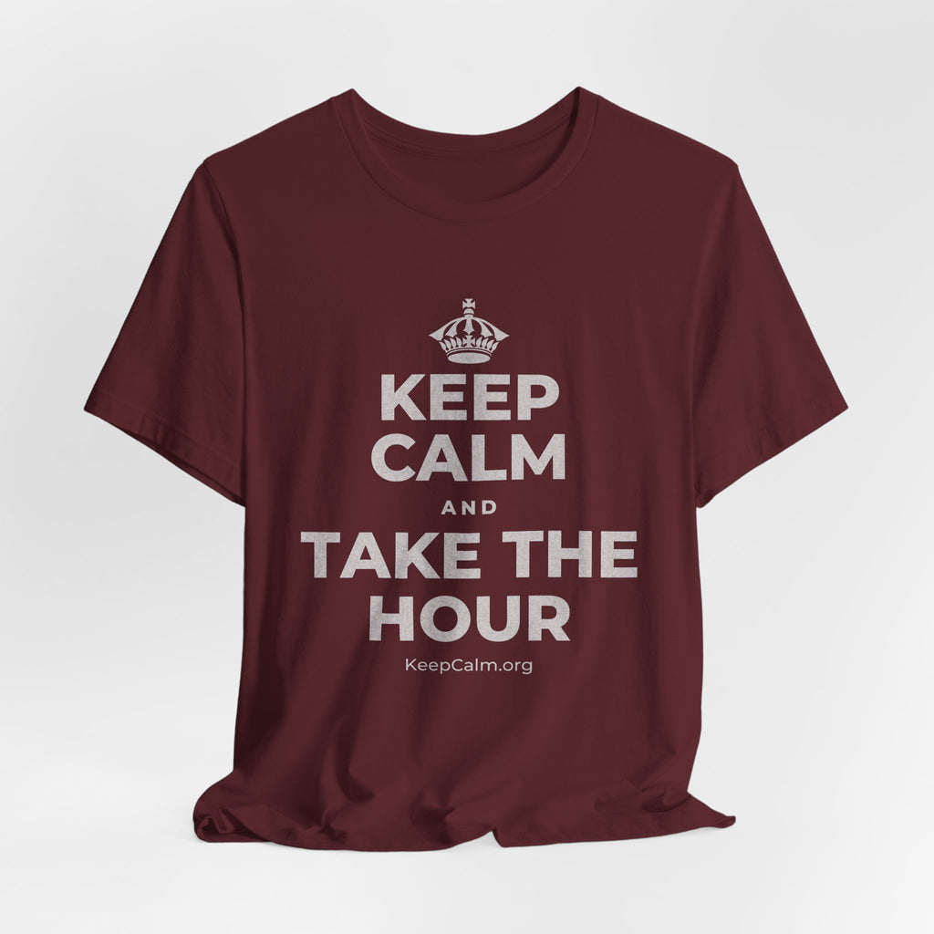KEEP CALM AND TAKE THE HOUR T-Shirt (Baby Blue–Silver)