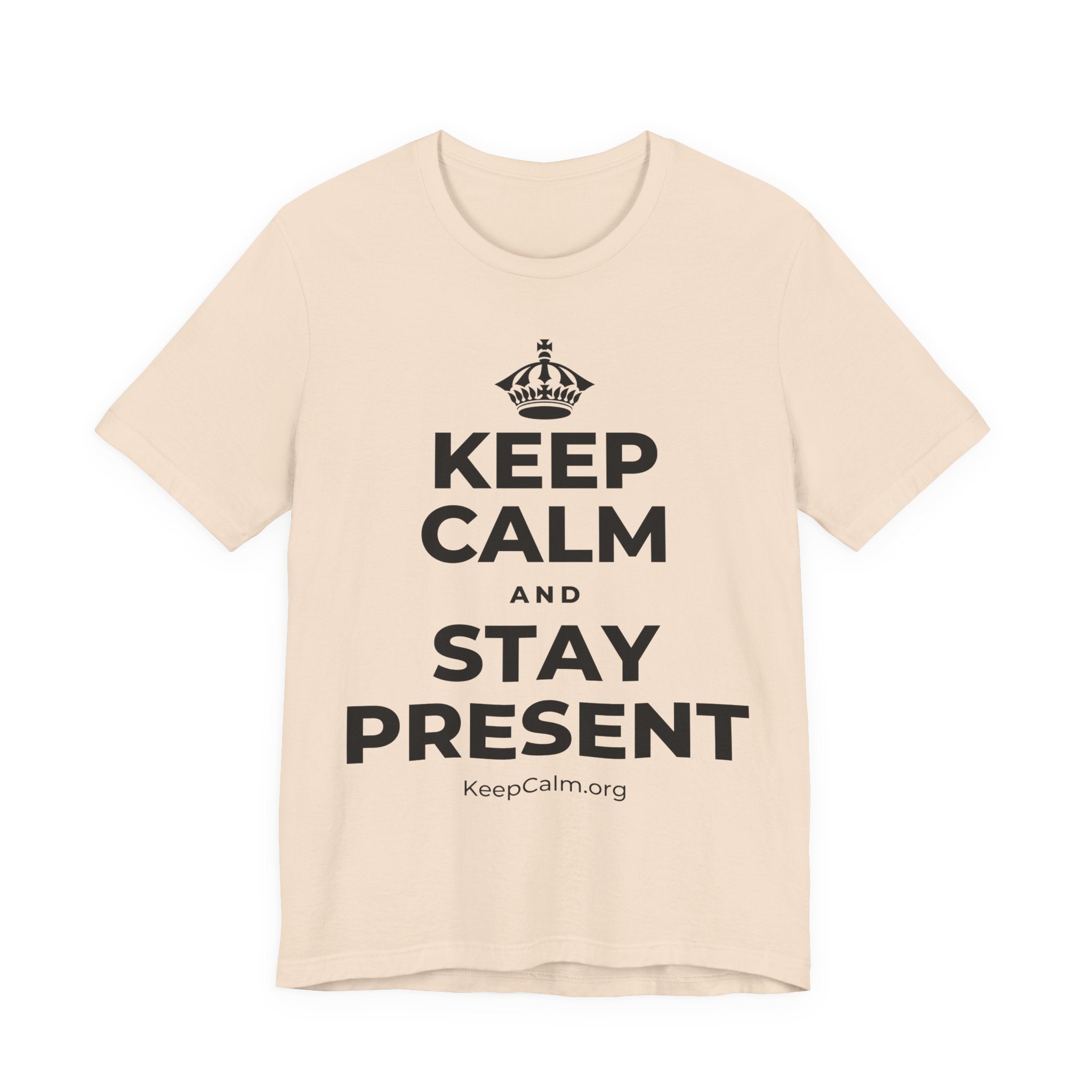 KEEP CALM AND STAY PRESENT T-Shirt (Soft Cream–Heather Mauve)