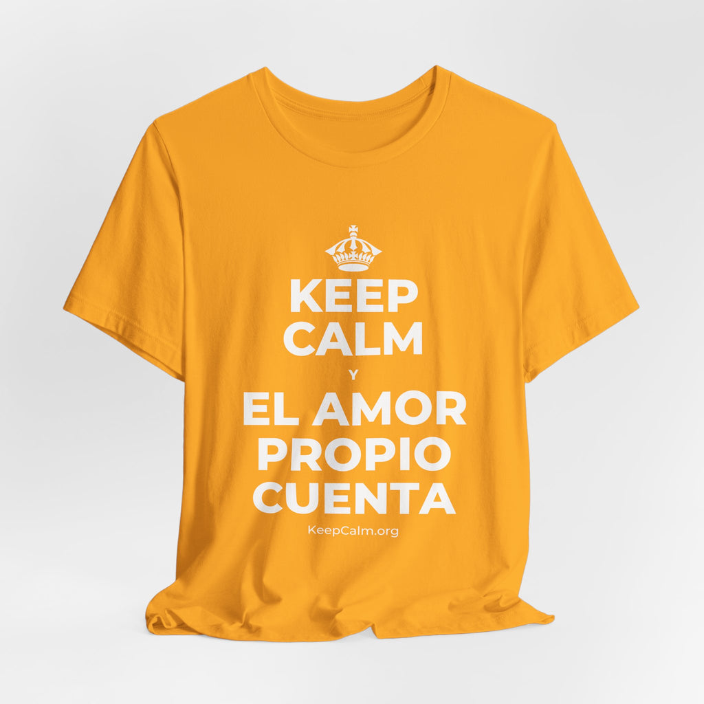 KEEP CALM Y EL AMOR PROPIO CUENTA T-Shirt (Baby Blue–Silver)