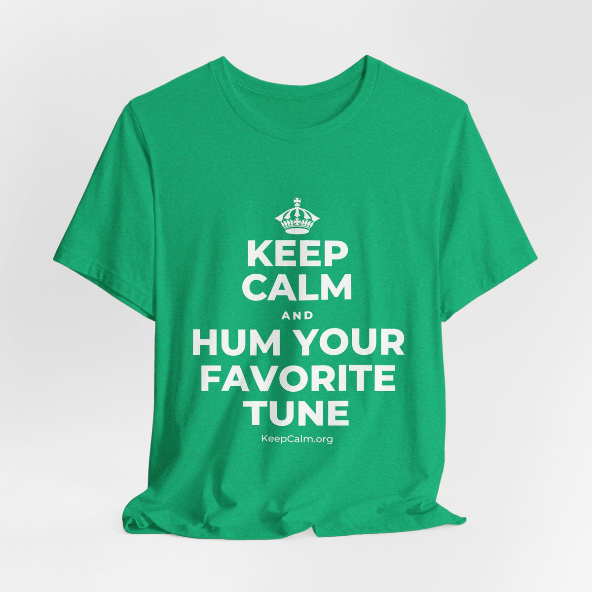 KEEP CALM AND HUM YOUR FAVORITE TUNE T-Shirt (Baby Blue–Silver)