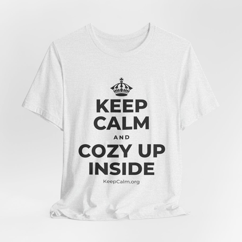 KEEP CALM AND COZY UP INSIDE T-Shirt (Soft Cream–Heather Mauve)