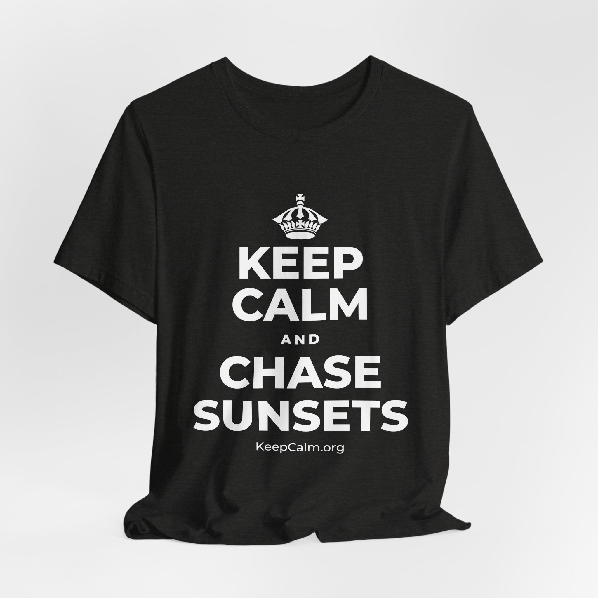 KEEP CALM AND CHASE SUNSETS T-Shirt (Soft Cream–Heather Mauve)