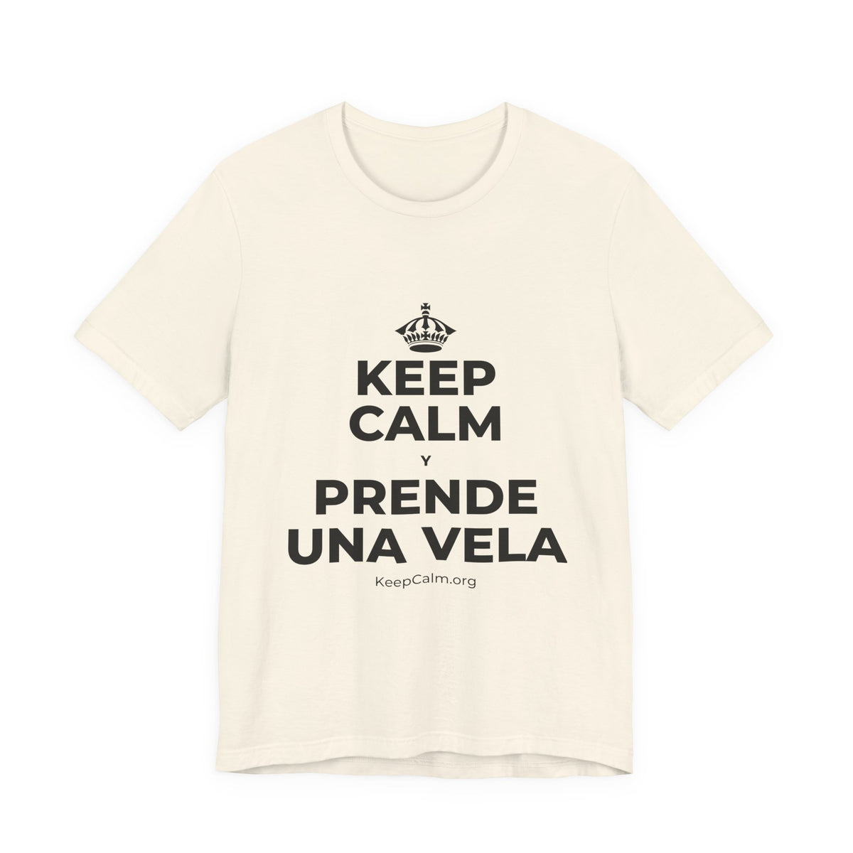 KEEP CALM Y PRENDE UNA VELA T-Shirt (White–Asphalt)