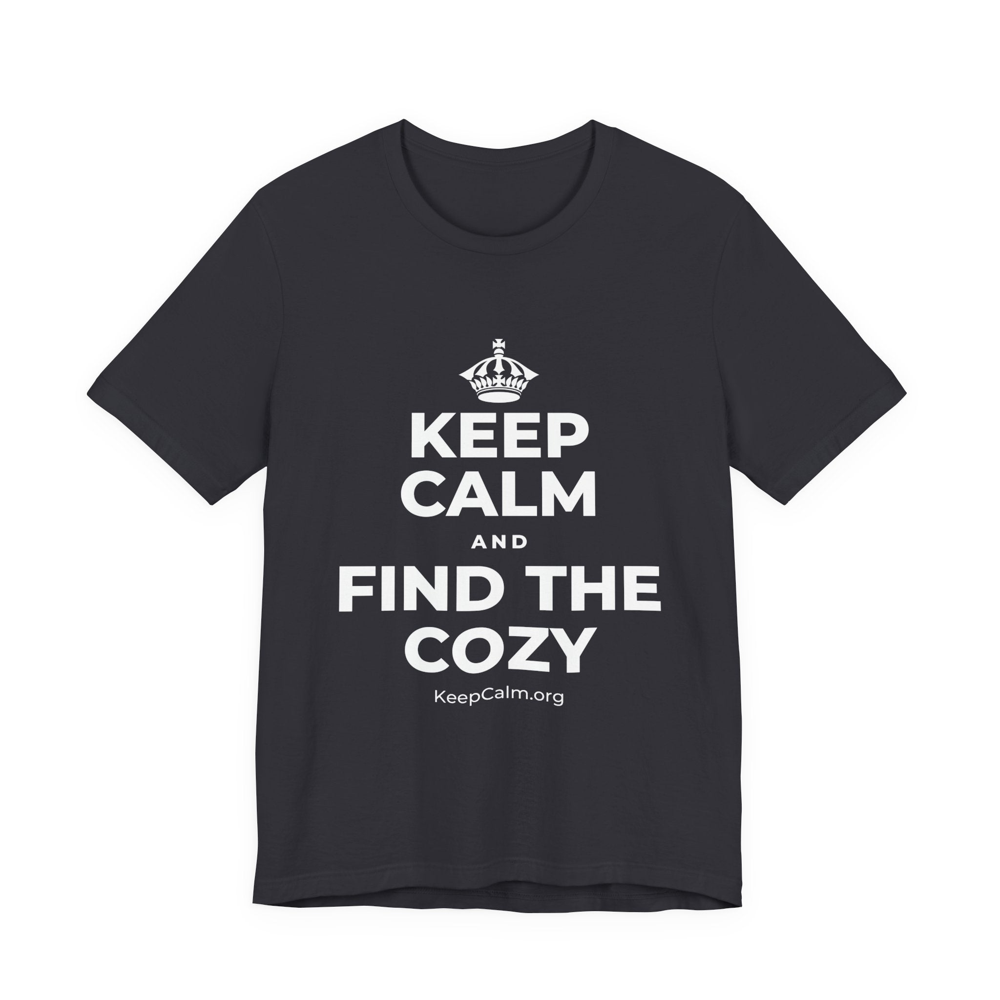 KEEP CALM AND FIND THE COZY T-Shirt (Baby Blue–Silver)