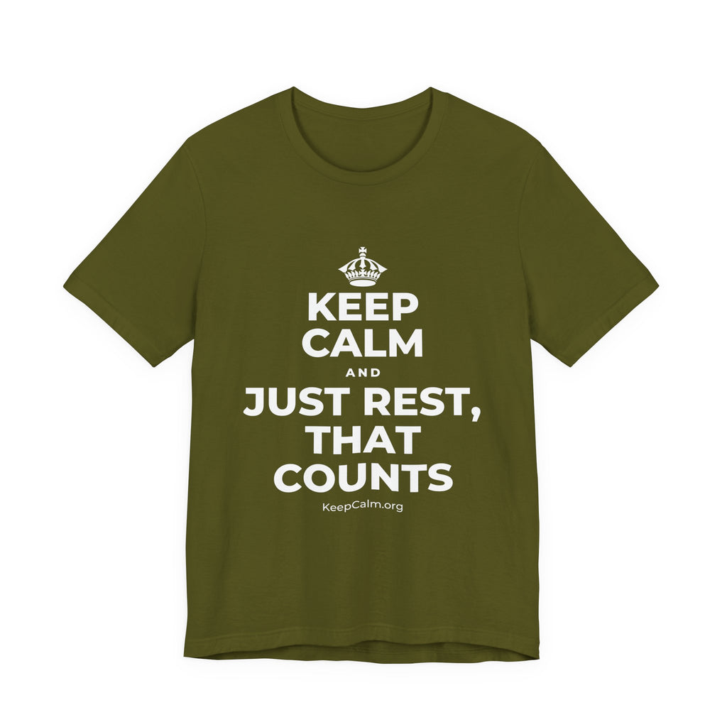 KEEP CALM AND JUST REST, THAT COUNTS T-Shirt (Baby Blue–Silver)