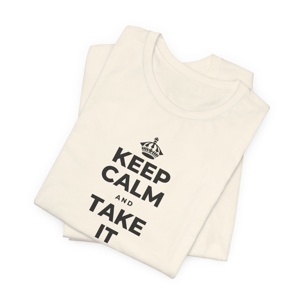 KEEP CALM AND TAKE IT ONE DAY AT A TIME T-Shirt (White–Asphalt)