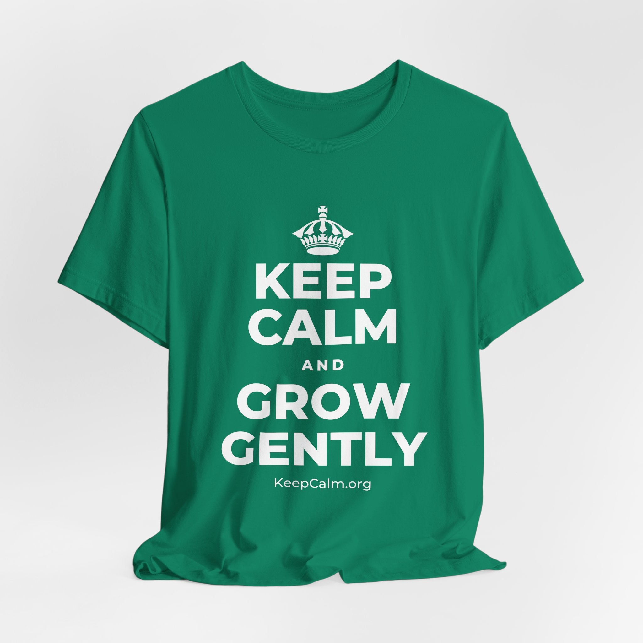 KEEP CALM AND GROW GENTLY T-Shirt (White–Asphalt)