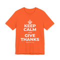 KEEP CALM AND GIVE THANKS T-Shirt (Baby Blue–Silver)