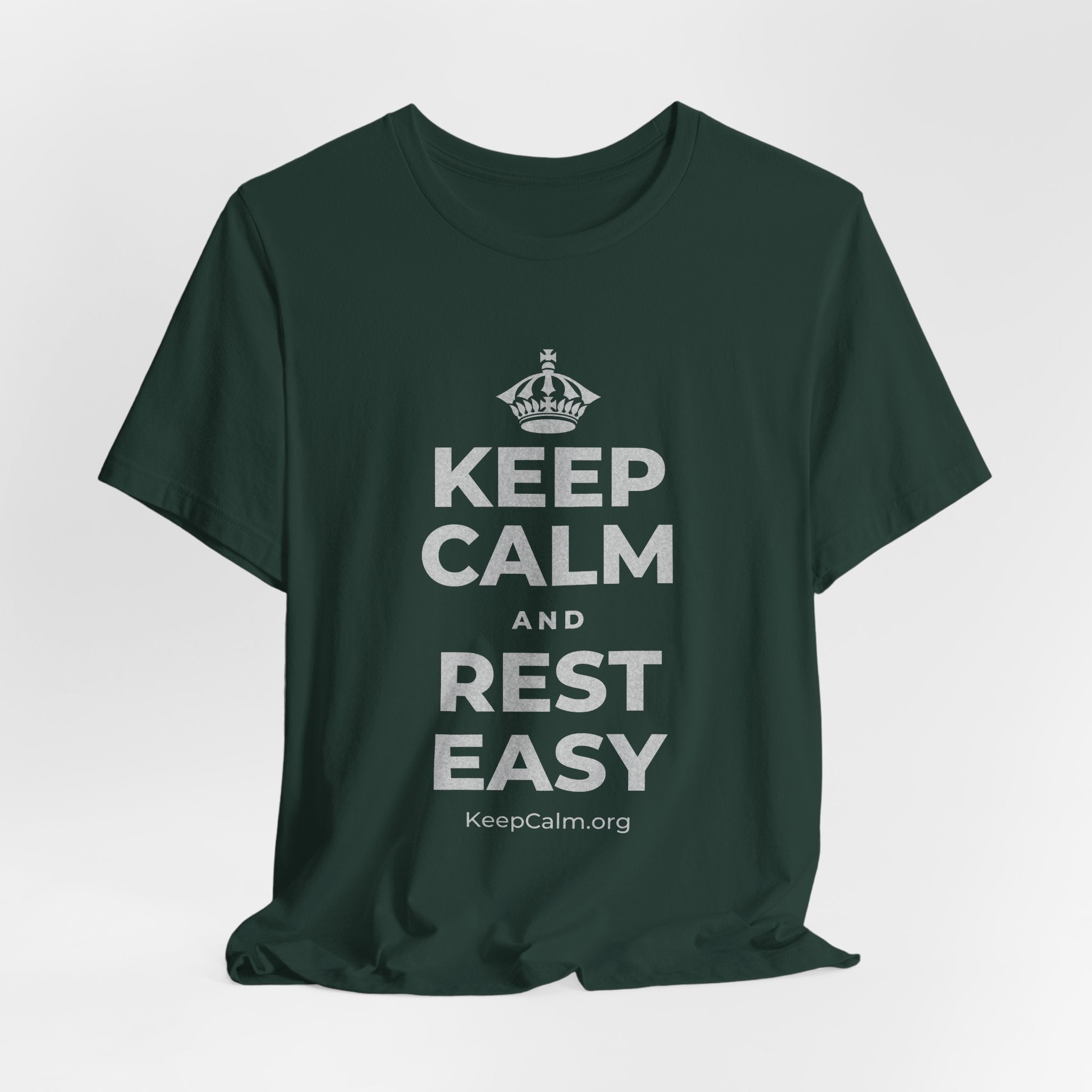 KEEP CALM AND REST EASY T-Shirt (White–Asphalt)