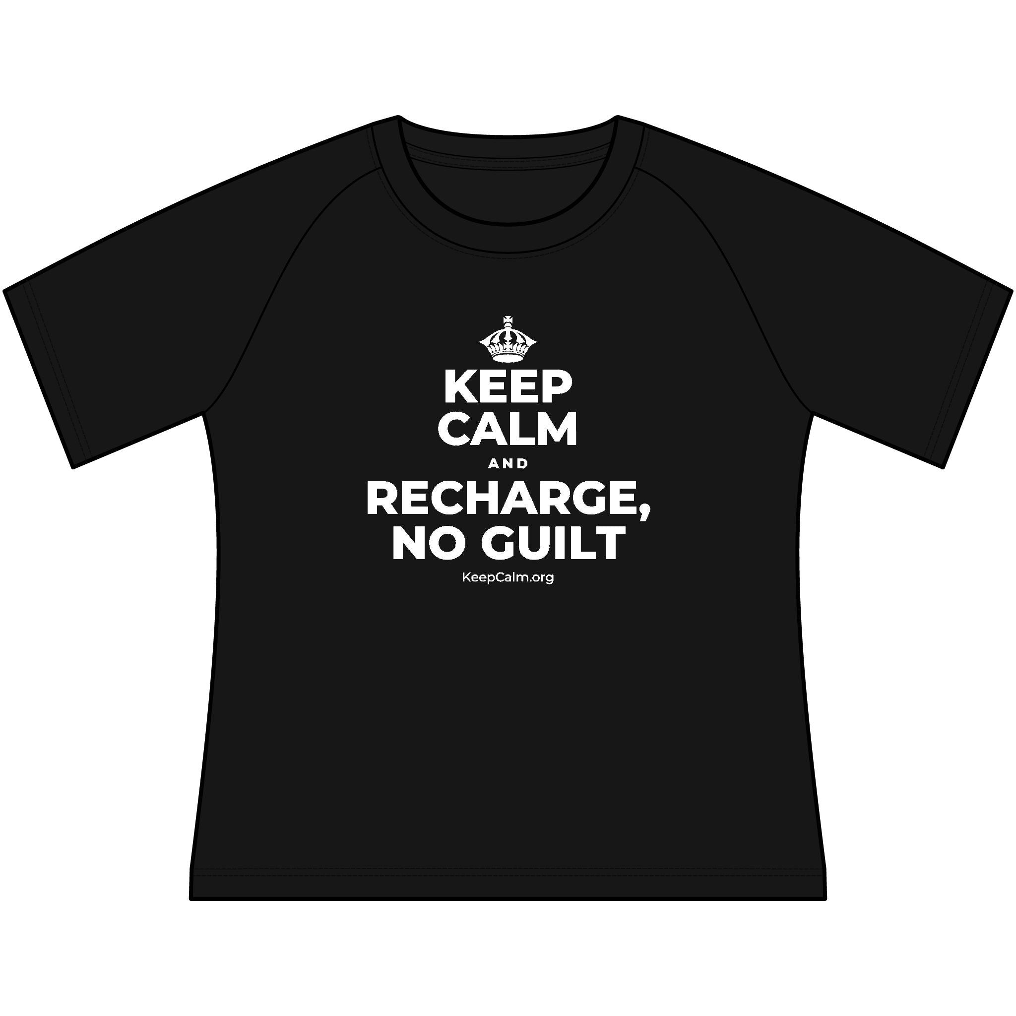 KEEP CALM AND RECHARGE, NO GUILT Women's Raglan Tee