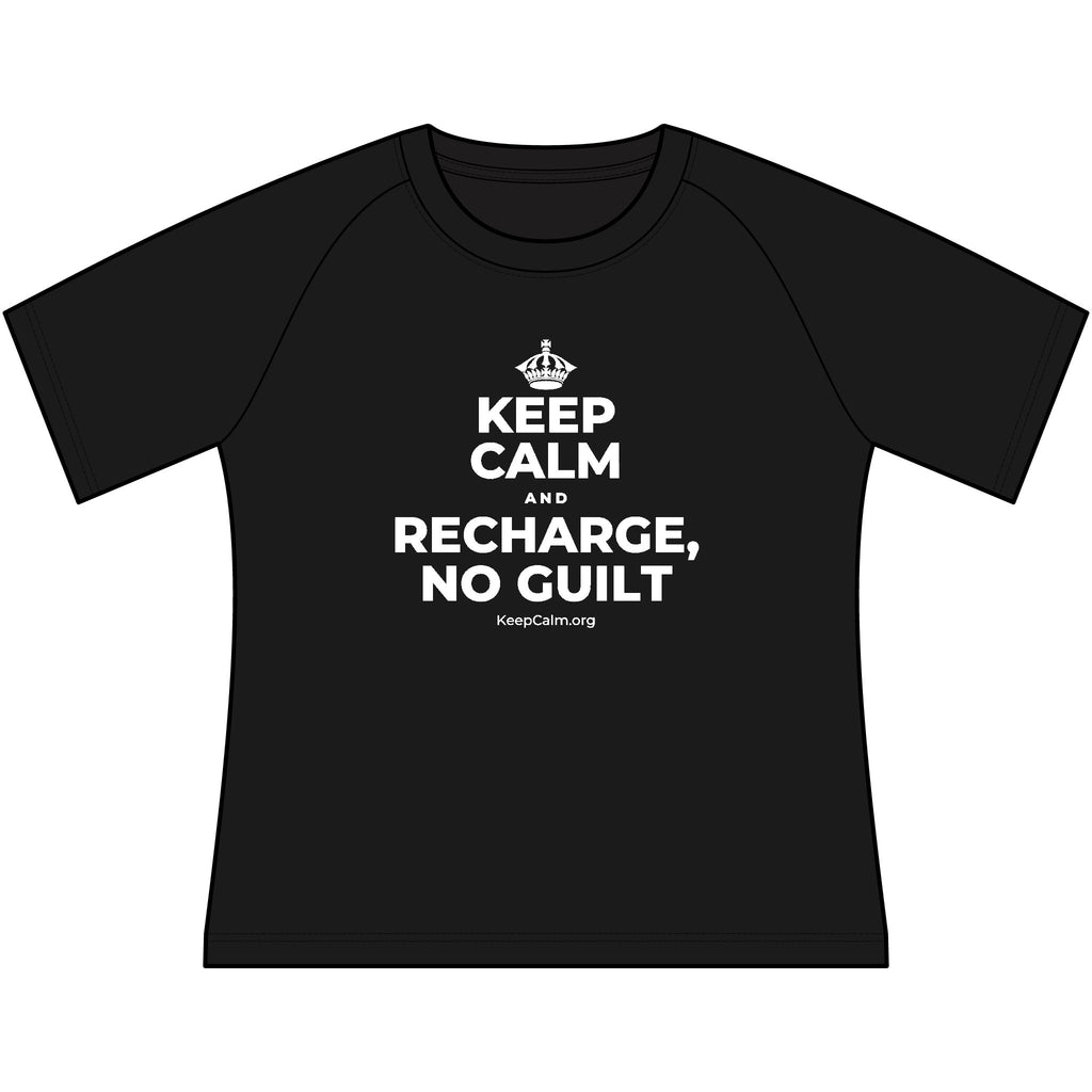 KEEP CALM AND RECHARGE, NO GUILT Women's Raglan Tee