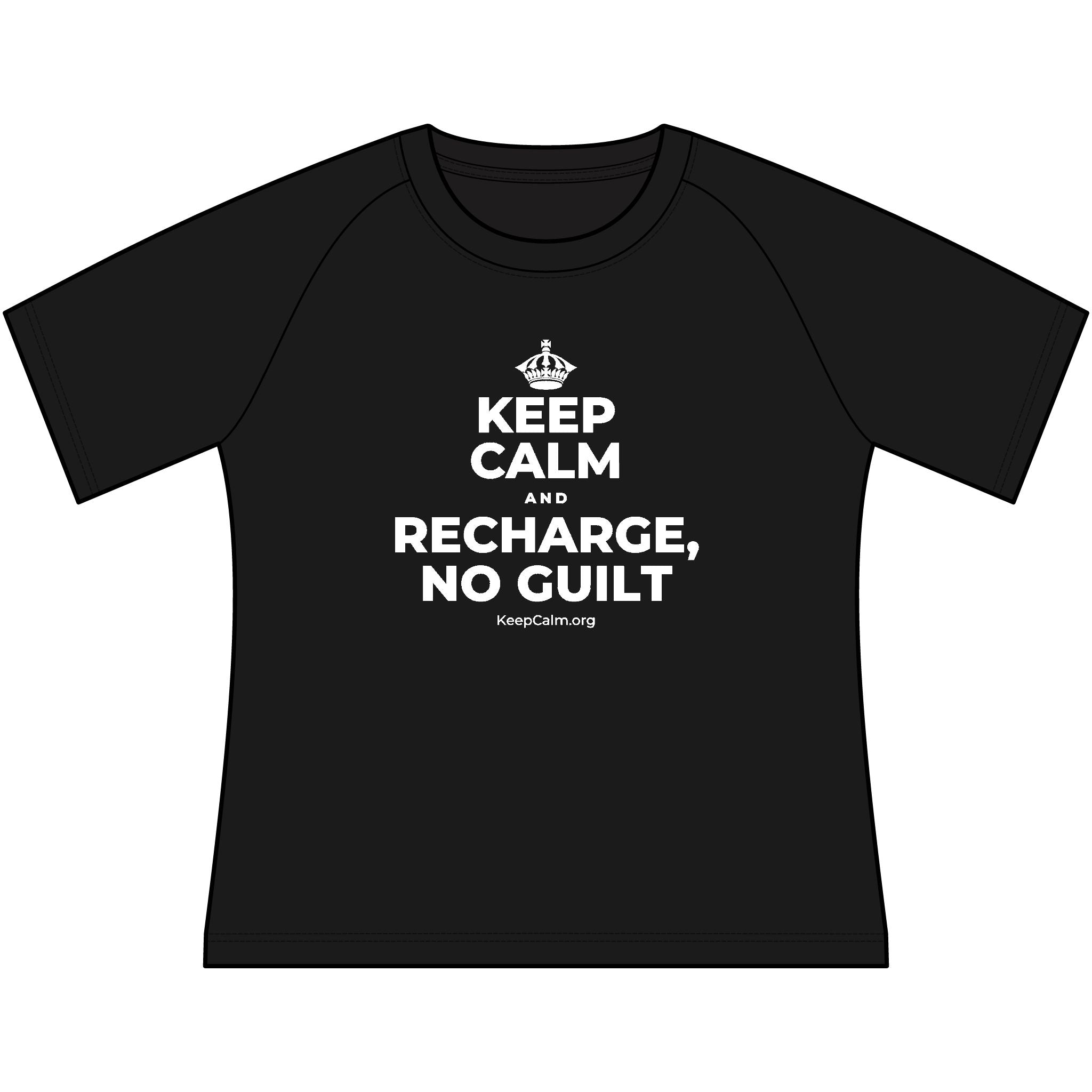 KEEP CALM AND RECHARGE, NO GUILT Women's Raglan Tee