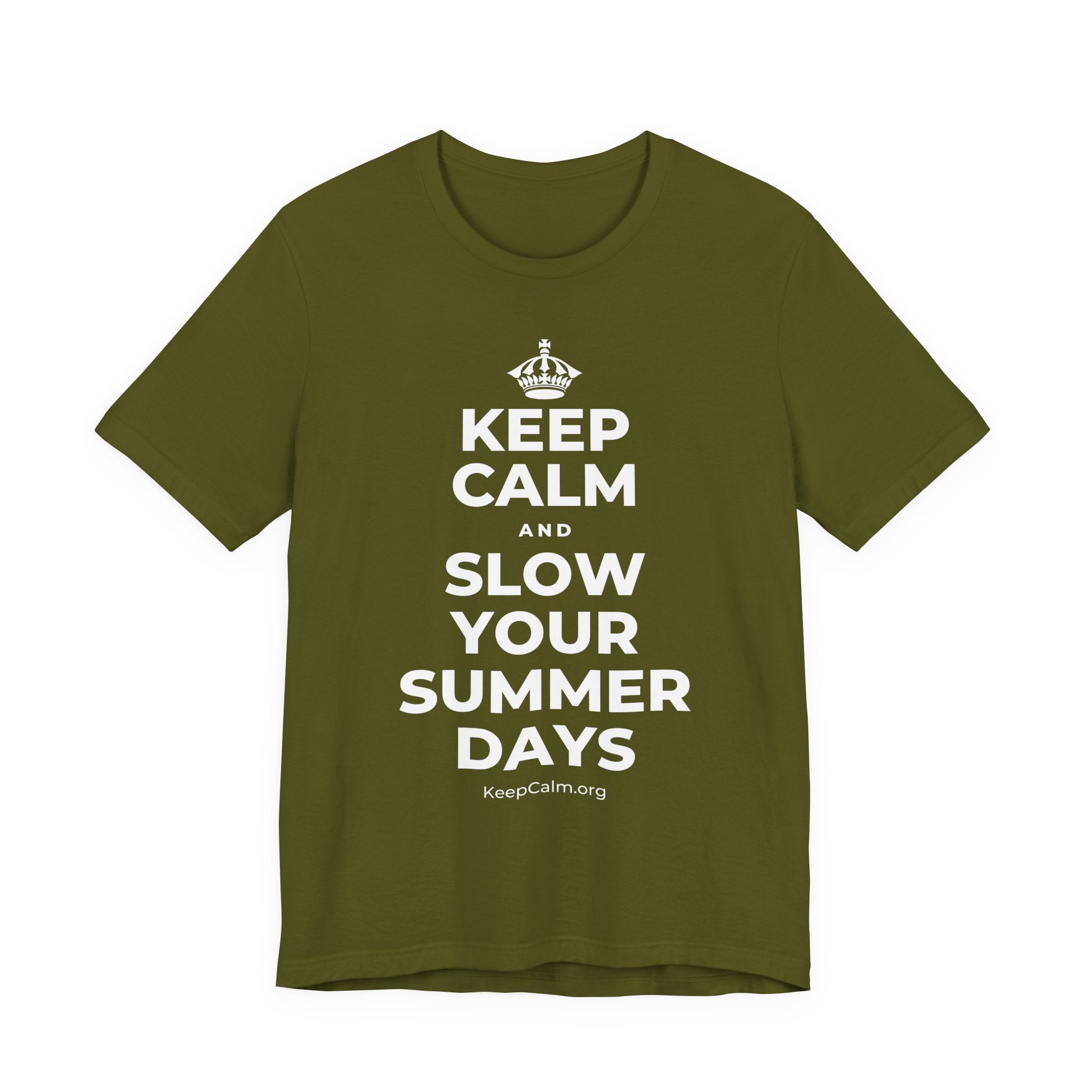 KEEP CALM AND SLOW YOUR SUMMER DAYS T-Shirt (Baby Blue–Silver)