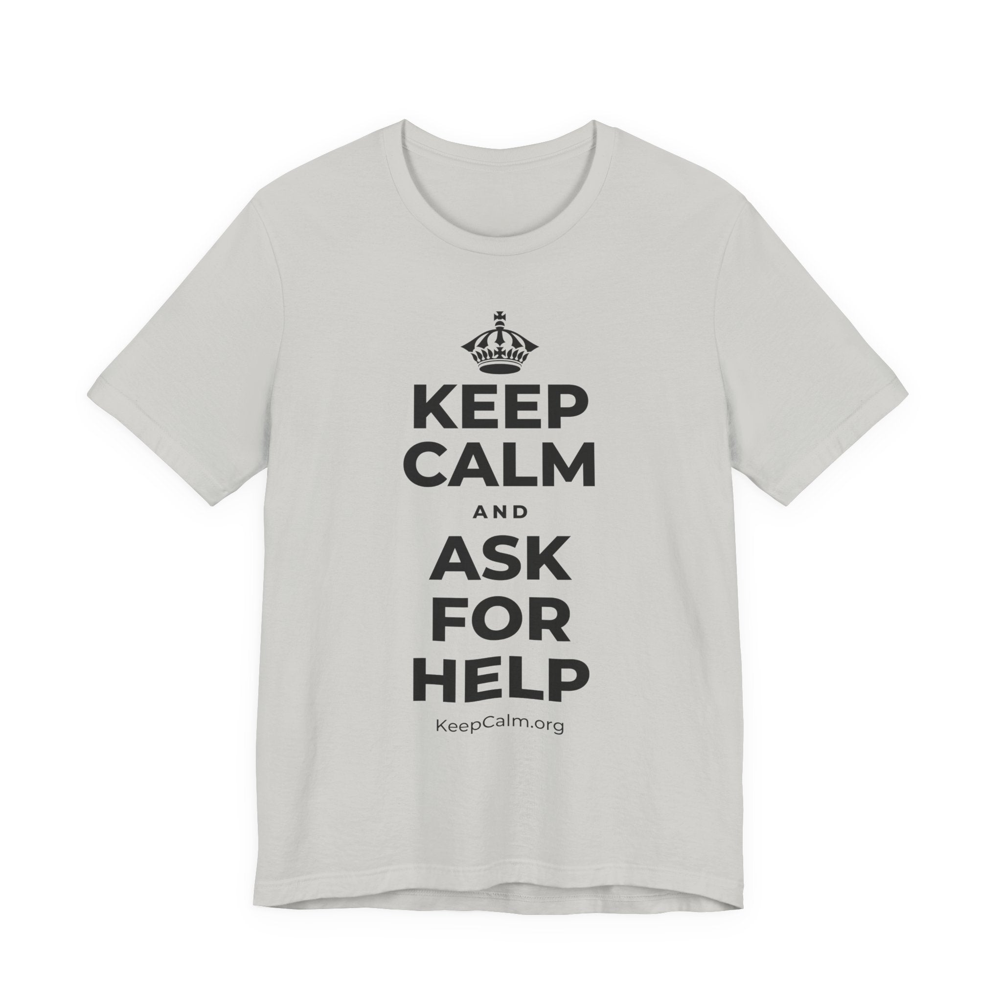 KEEP CALM AND ASK FOR HELP T-Shirt (Baby Blue–Silver)