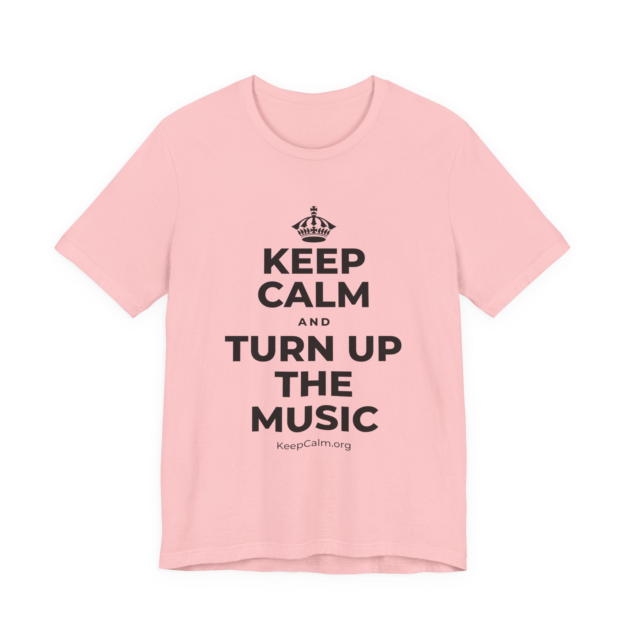 KEEP CALM AND TURN UP THE MUSIC T-Shirt (White–Asphalt)