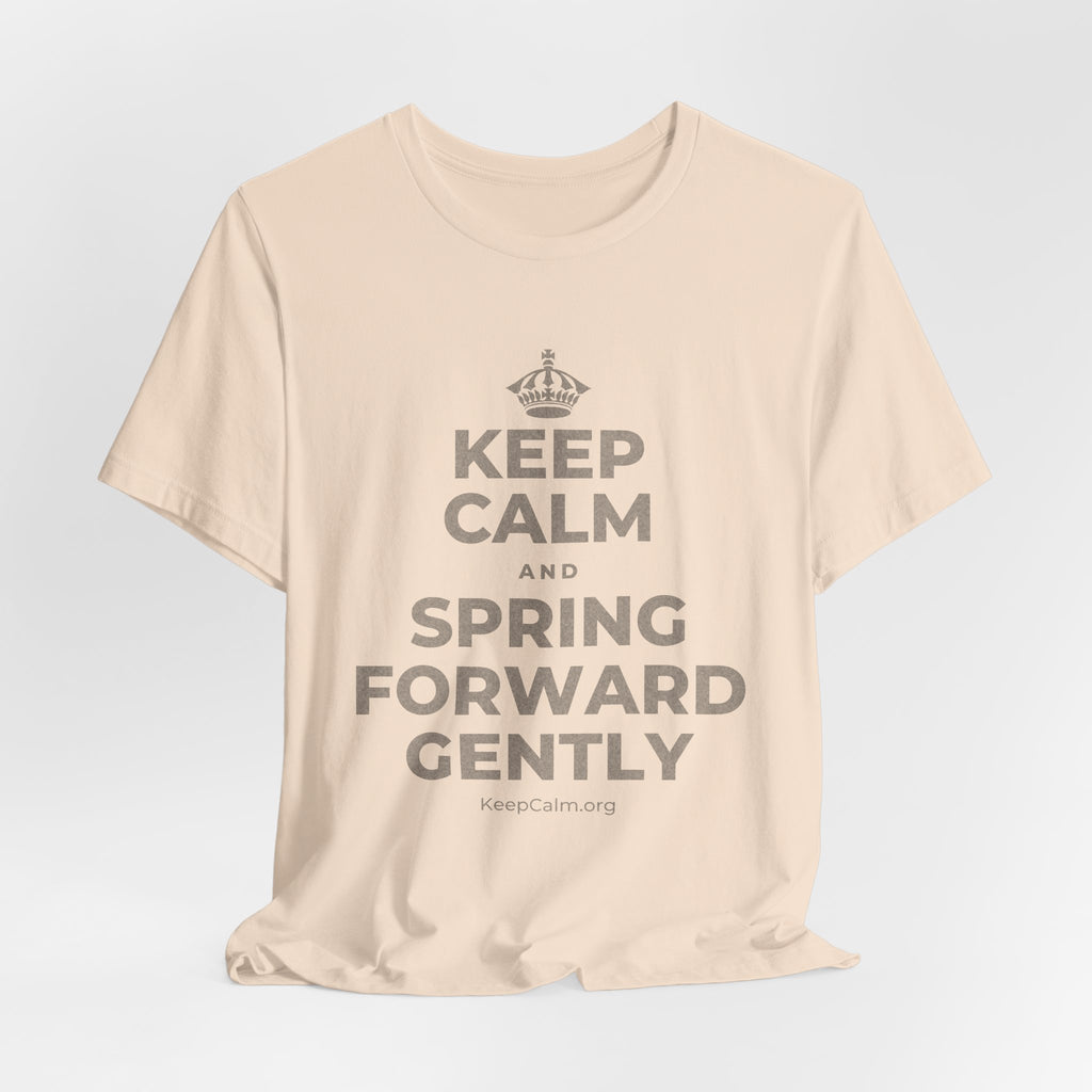 KEEP CALM AND SPRING FORWARD GENTLY T-Shirt (Soft Cream–Heather Mauve)