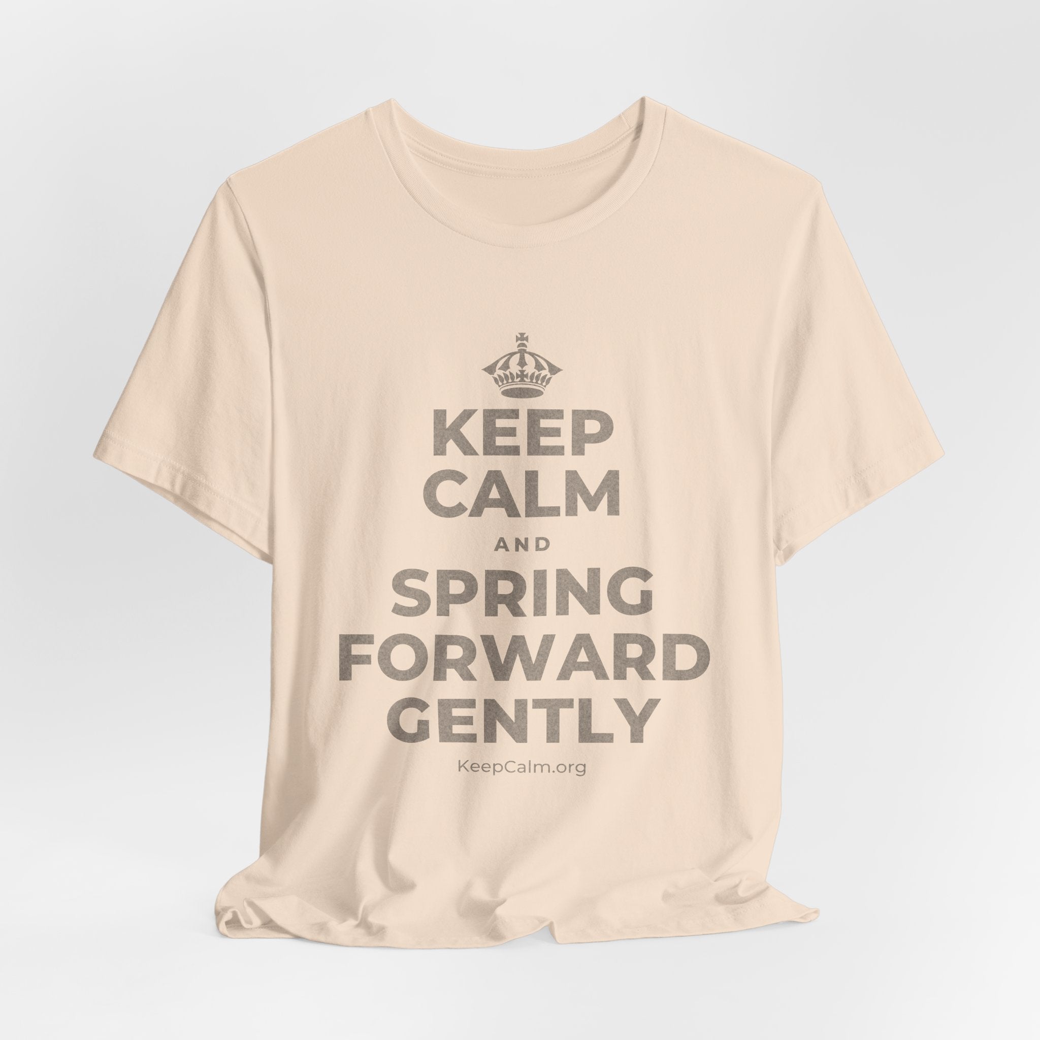 KEEP CALM AND SPRING FORWARD GENTLY T-Shirt (Soft Cream–Heather Mauve)