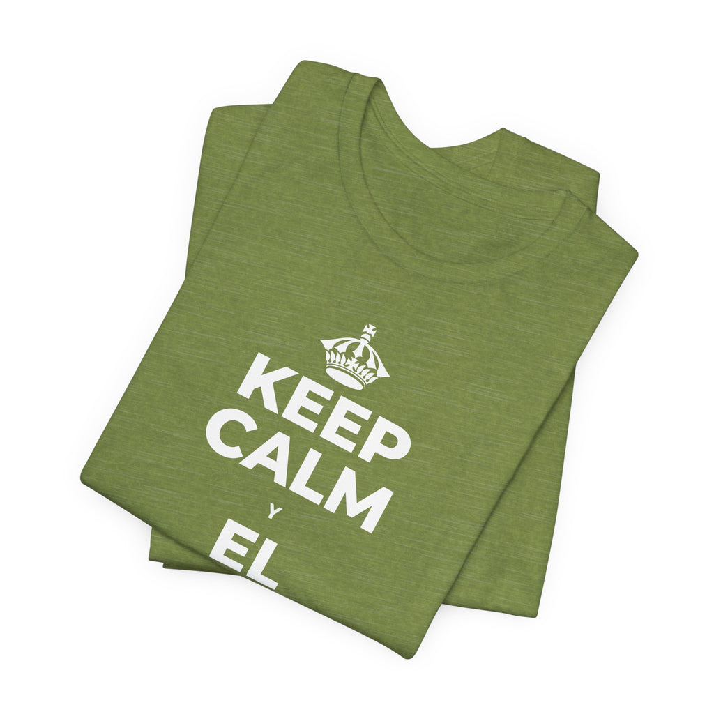 KEEP CALM Y EL AMOR PROPIO CUENTA T-Shirt (Baby Blue–Silver)