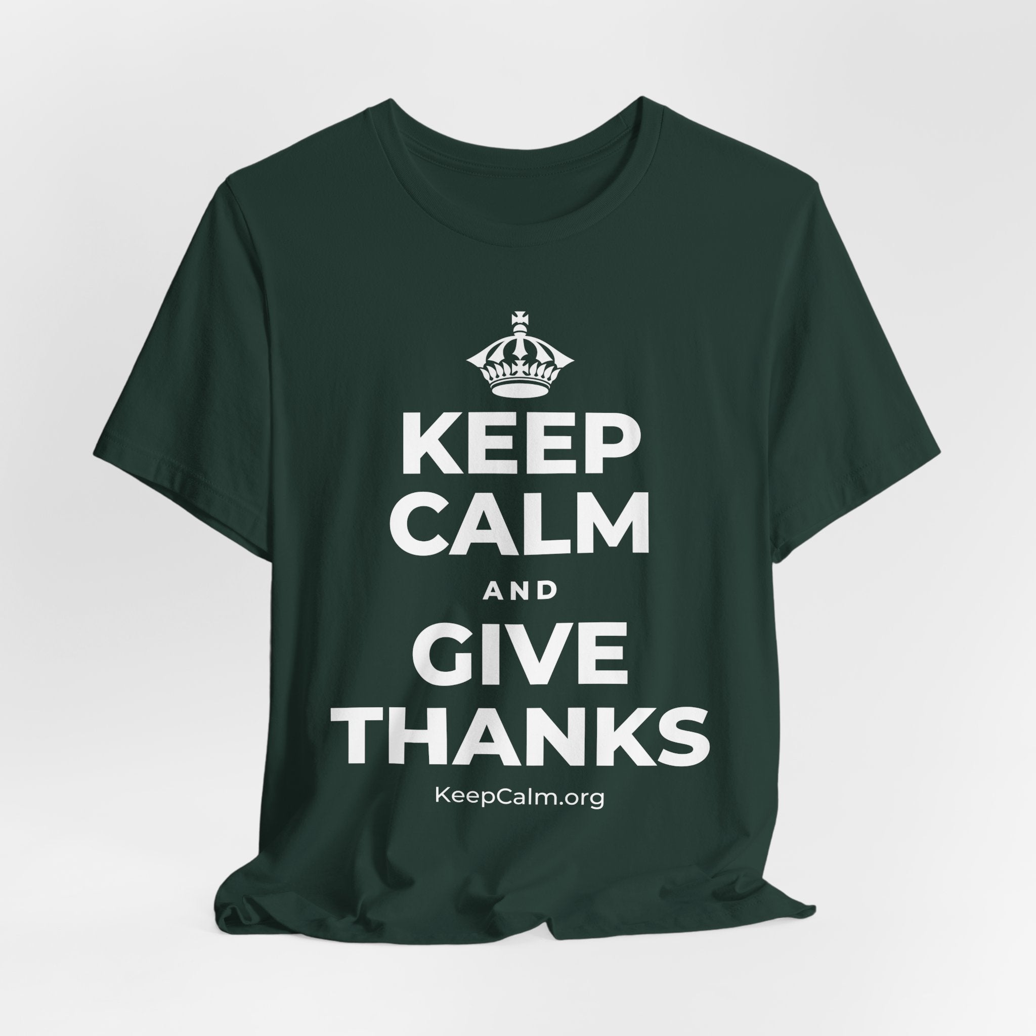 KEEP CALM AND GIVE THANKS T-Shirt (White–Asphalt)