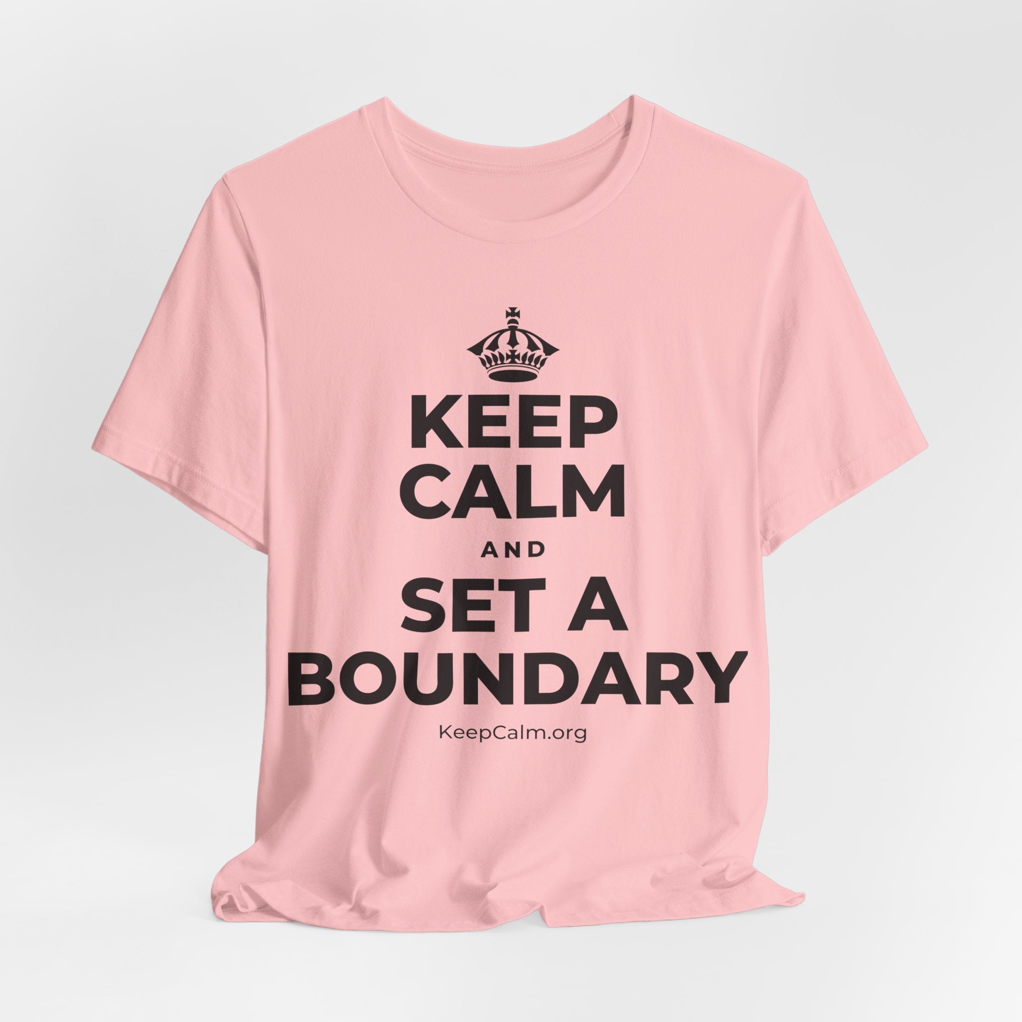 KEEP CALM AND SET A BOUNDARY T-Shirt (White–Asphalt)
