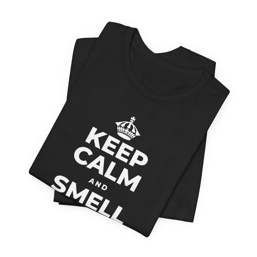 KEEP CALM AND SMELL THE FRESH AIR T-Shirt (White–Asphalt)