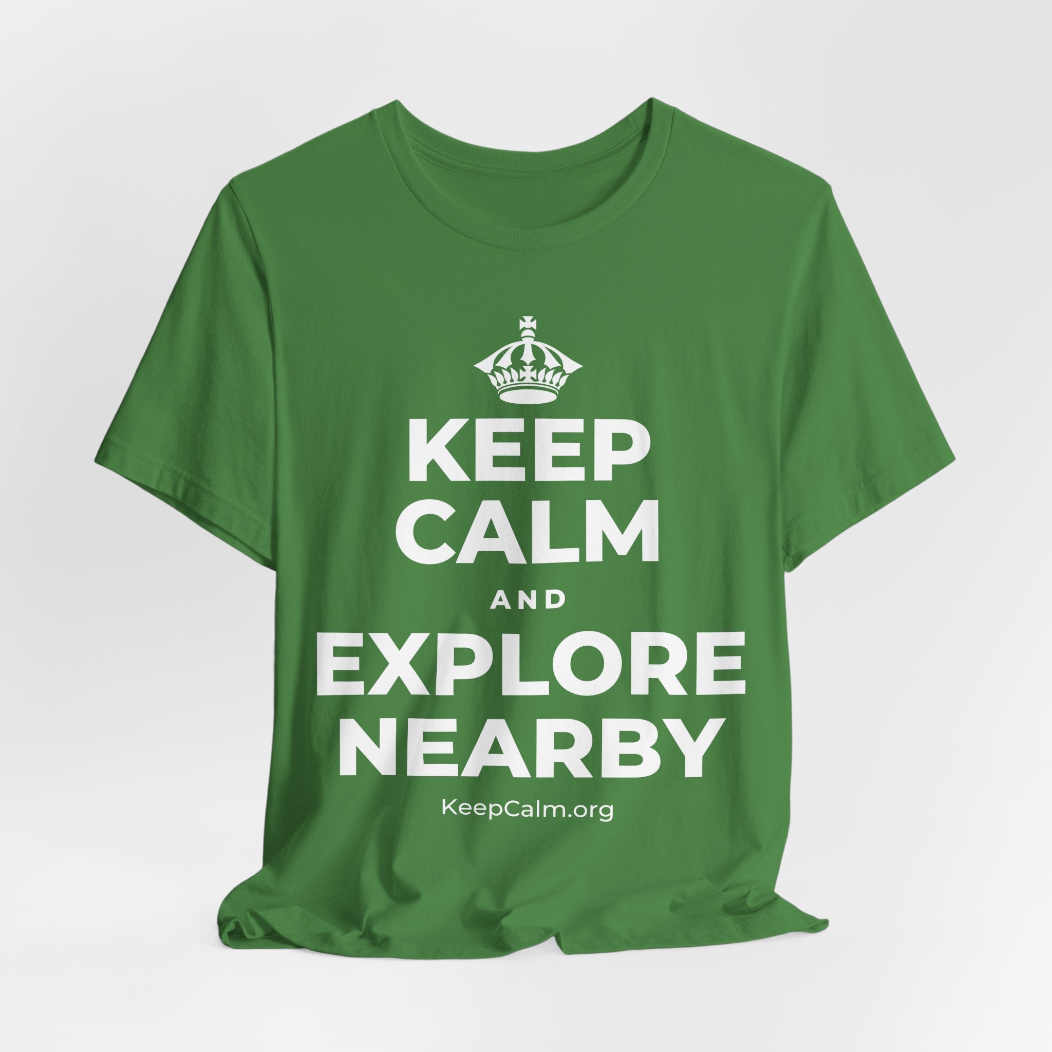 KEEP CALM AND EXPLORE NEARBY T-Shirt (Baby Blue–Silver)
