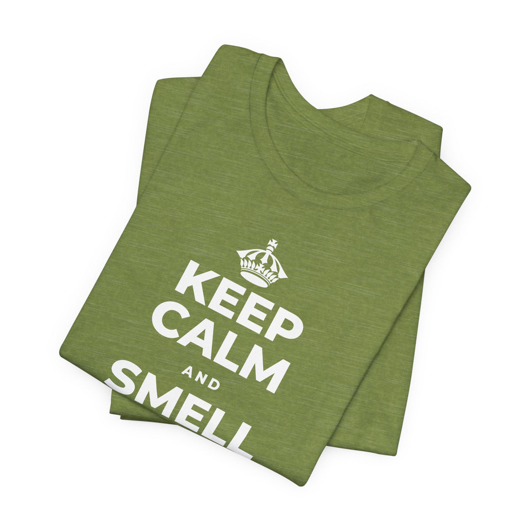 KEEP CALM AND SMELL THE FRESH AIR T-Shirt (Baby Blue–Silver)