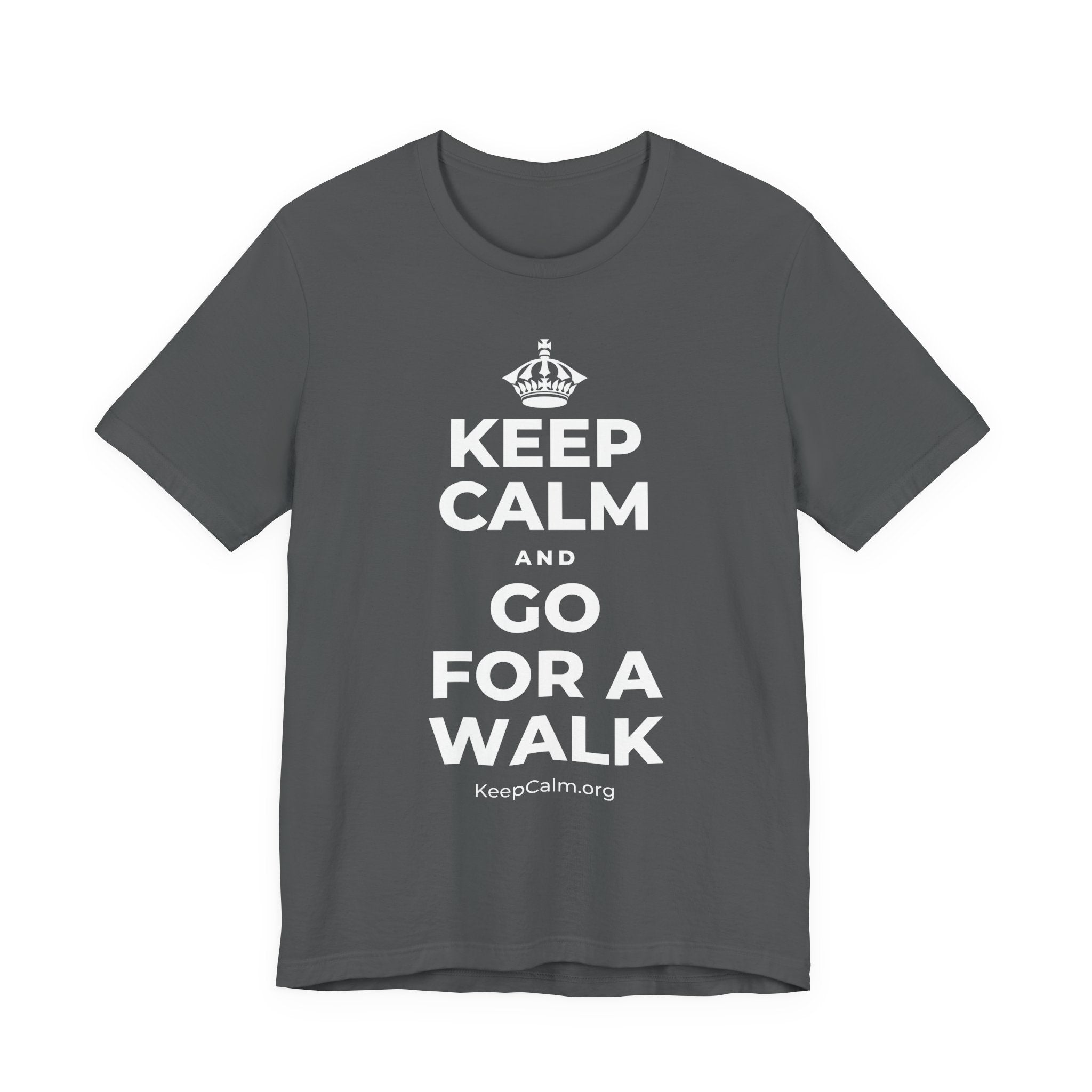 KEEP CALM AND GO FOR A WALK T-Shirt (White–Asphalt)