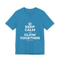 KEEP CALM AND GLOW TOGETHER T-Shirt (White–Asphalt)