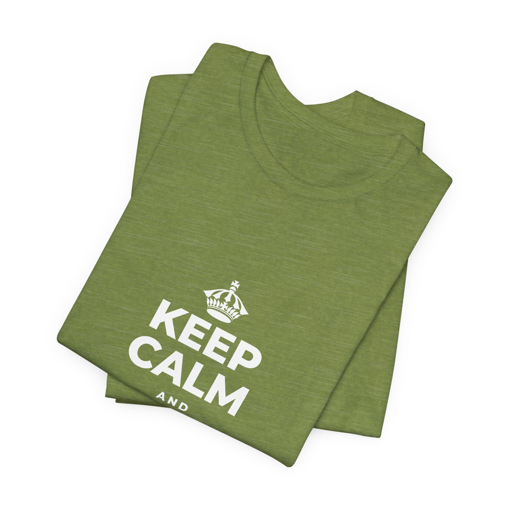 KEEP CALM AND CHASE GREATNESS T-Shirt (Baby Blue–Silver)