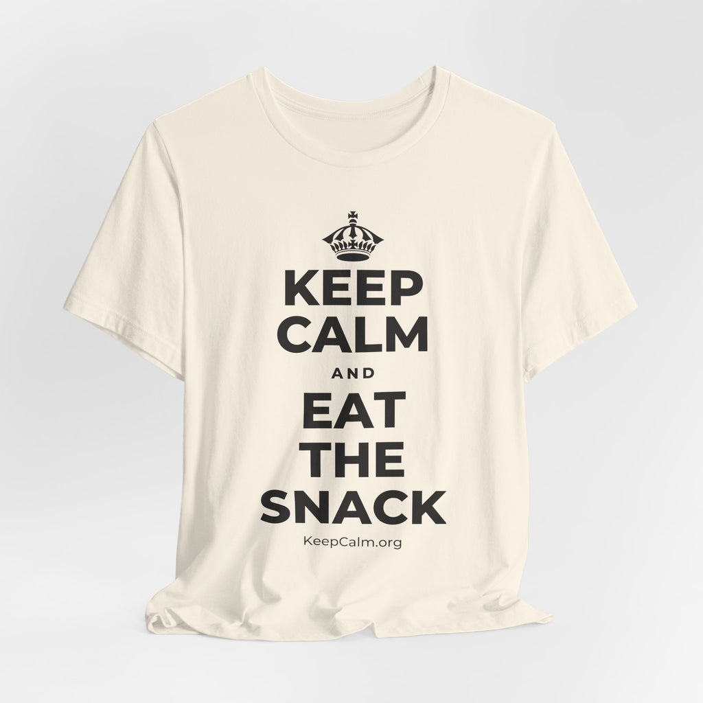 KEEP CALM AND EAT THE SNACK T-Shirt (White–Asphalt)