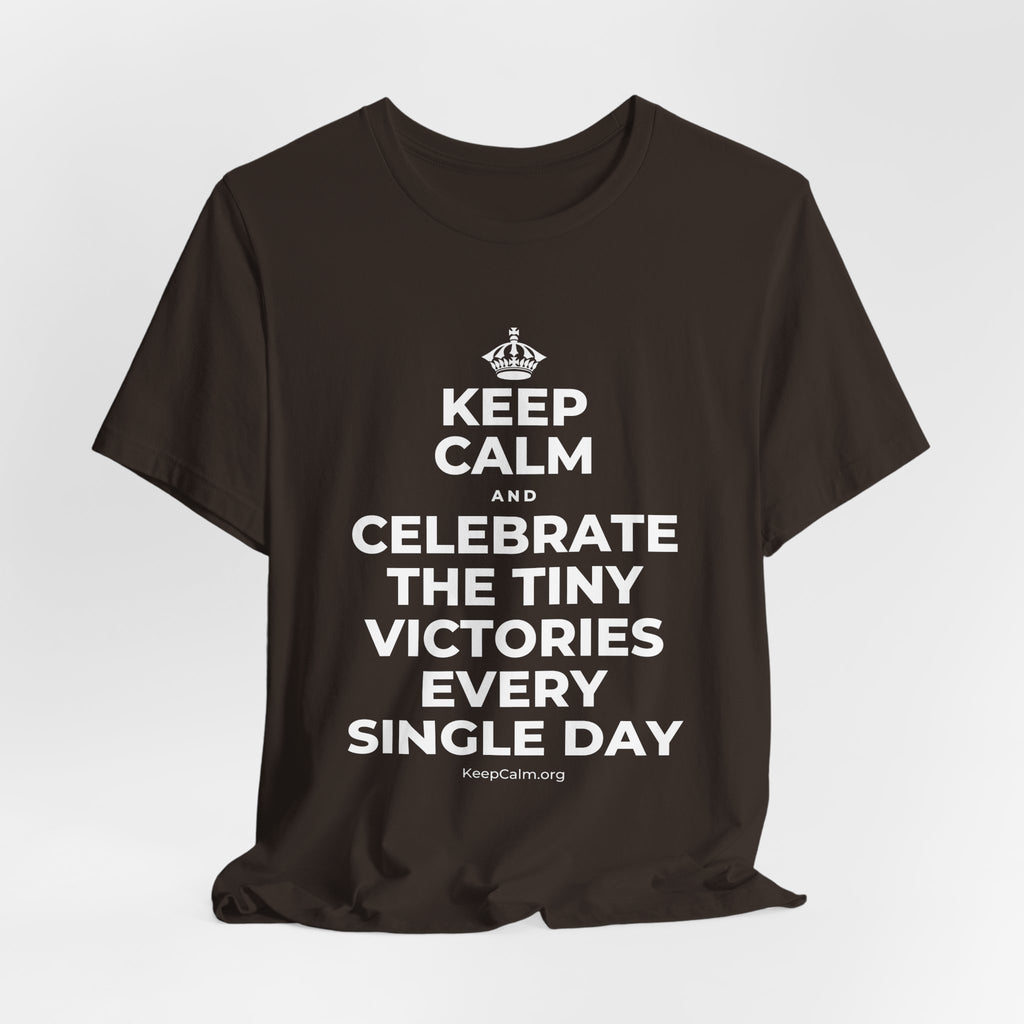 KEEP CALM AND CELEBRATE THE TINY VICTORIES EVERY SINGLE DAY T-Shirt (Soft Cream–Heather Mauve)