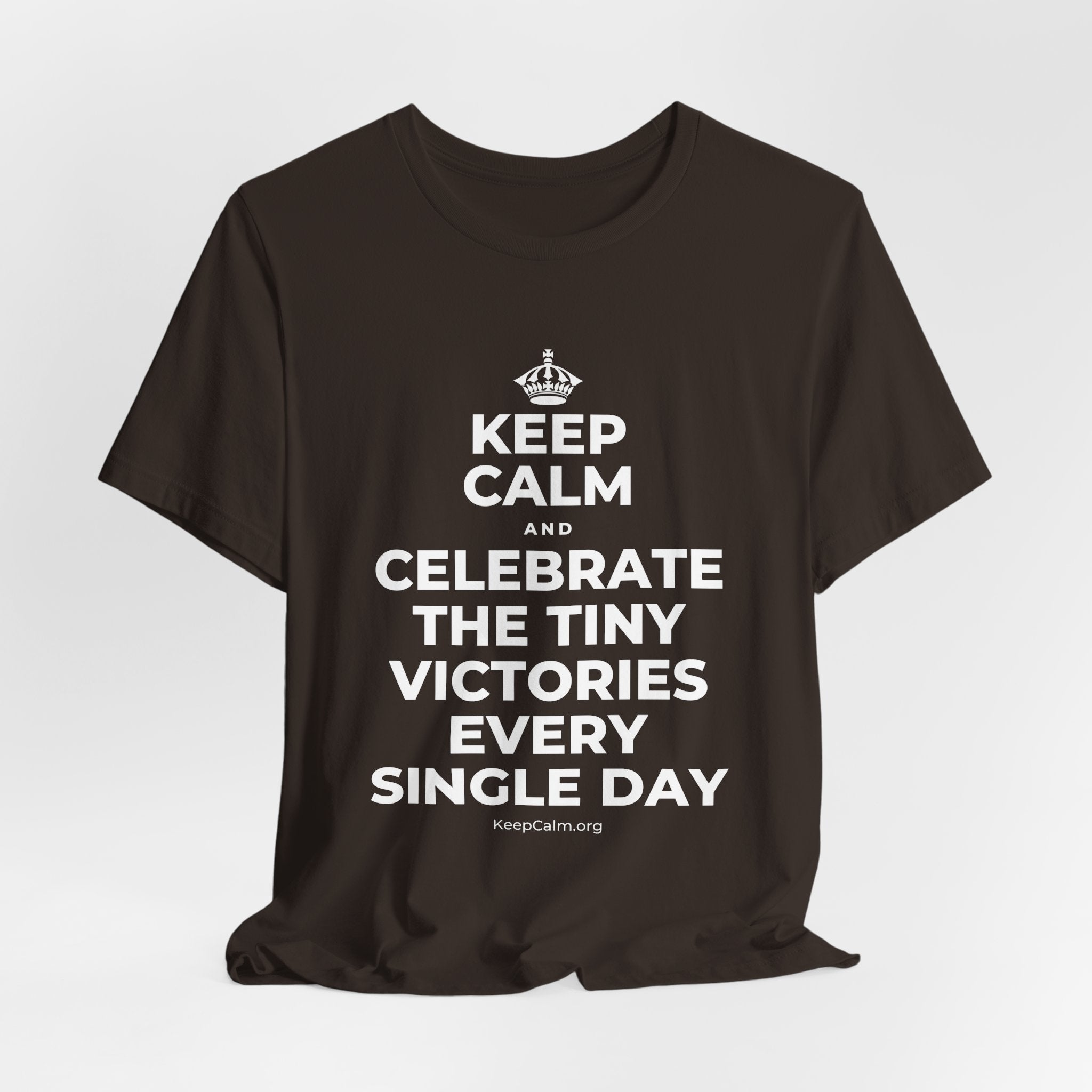 KEEP CALM AND CELEBRATE THE TINY VICTORIES EVERY SINGLE DAY T-Shirt (Soft Cream–Heather Mauve)