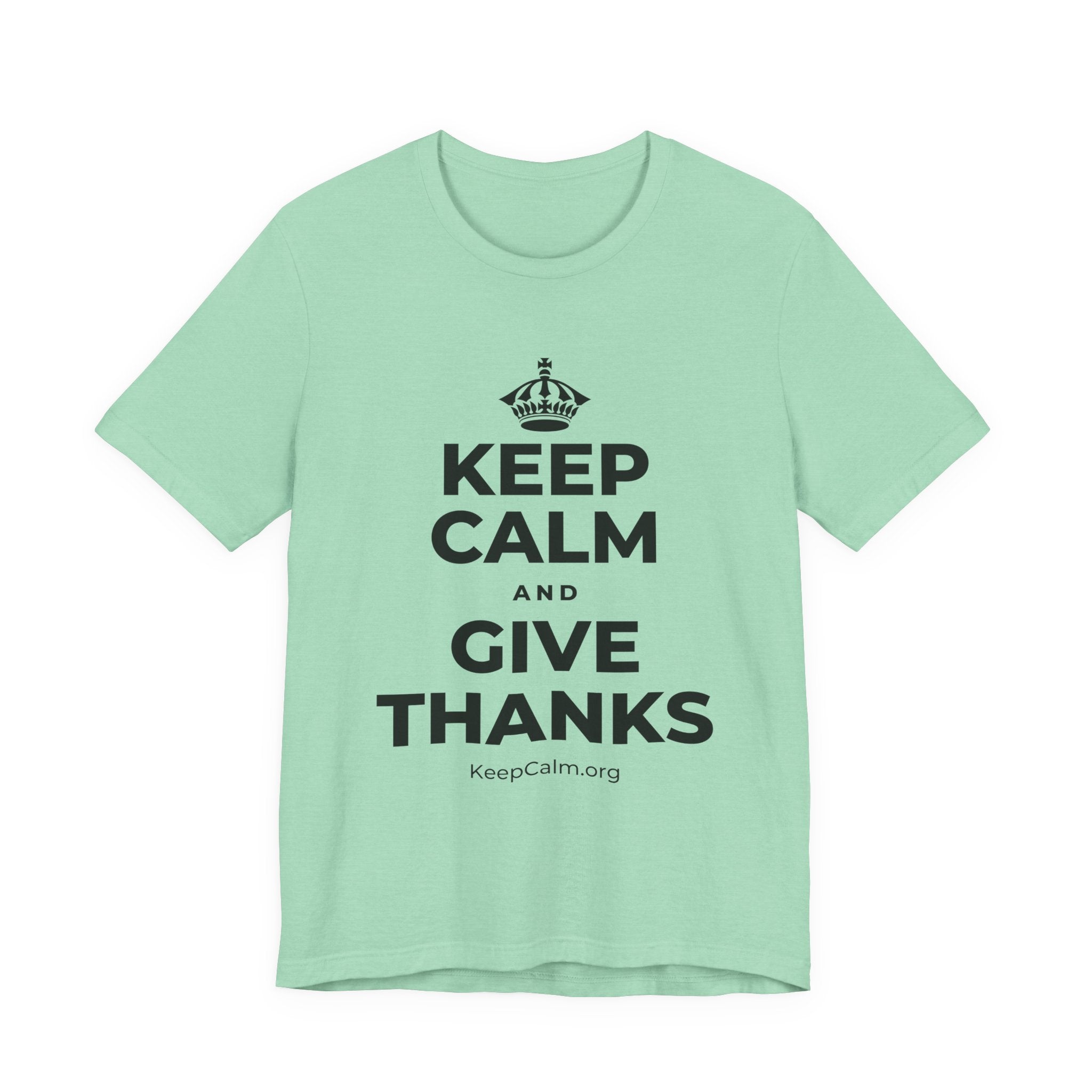 KEEP CALM AND GIVE THANKS T-Shirt (Baby Blue–Silver)