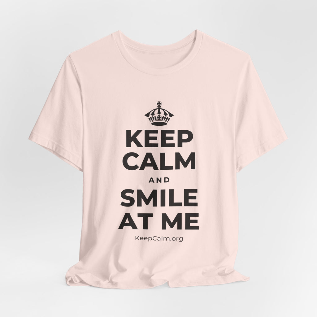 KEEP CALM AND SMILE AT ME T-Shirt (Soft Cream–Heather Mauve)