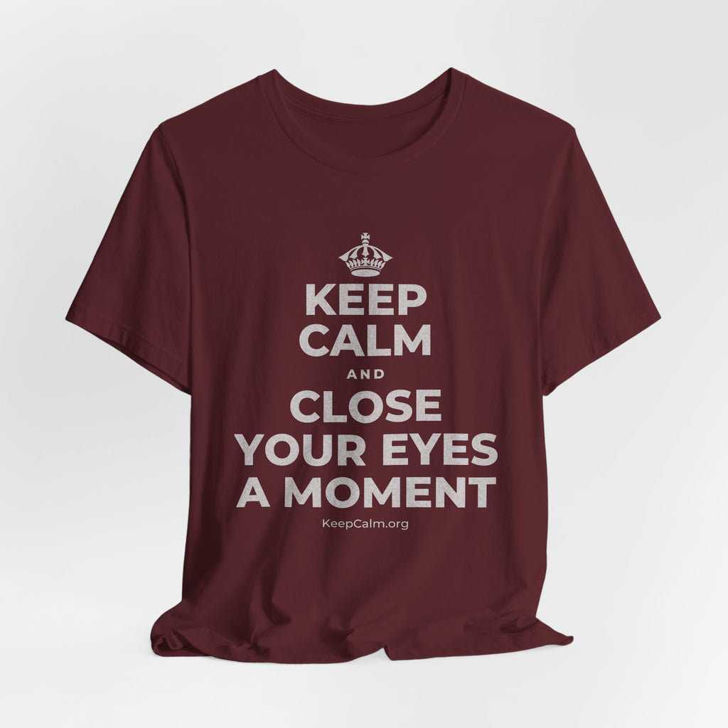 KEEP CALM AND CLOSE YOUR EYES A MOMENT T-Shirt (Baby Blue–Silver)