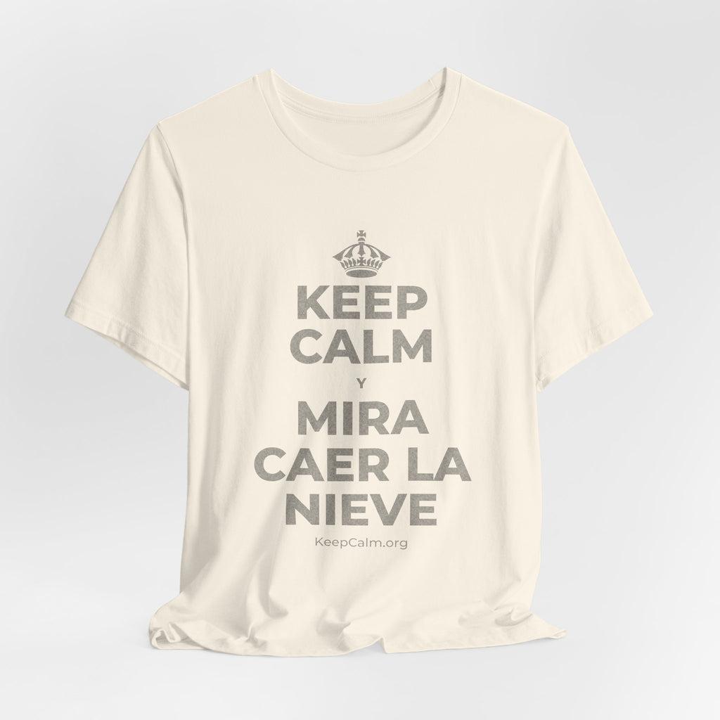 KEEP CALM Y MIRA CAER LA NIEVE T-Shirt (White–Asphalt)