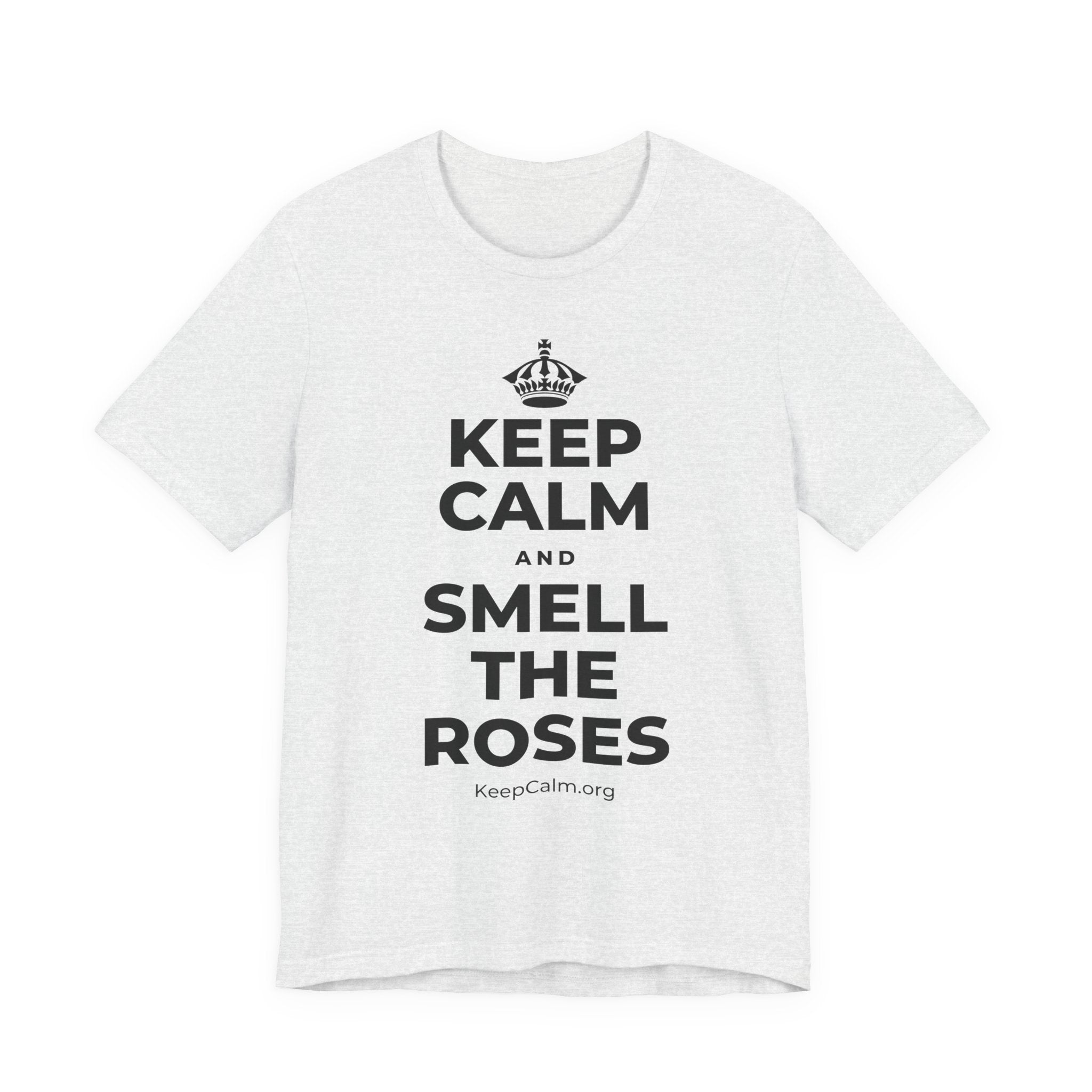 KEEP CALM AND SMELL THE ROSES T-Shirt (Soft Cream–Heather Mauve)