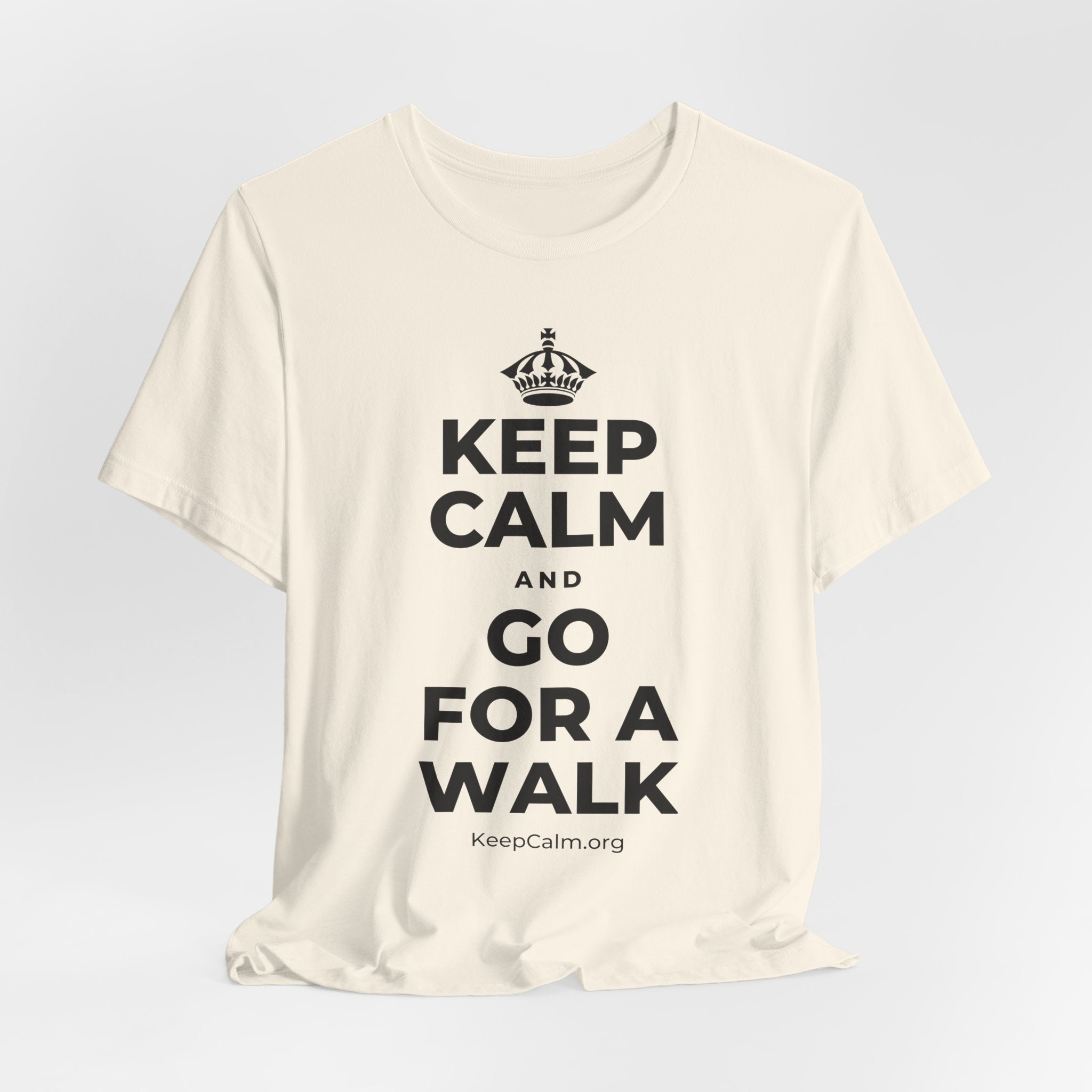 KEEP CALM AND GO FOR A WALK T-Shirt (White–Asphalt)
