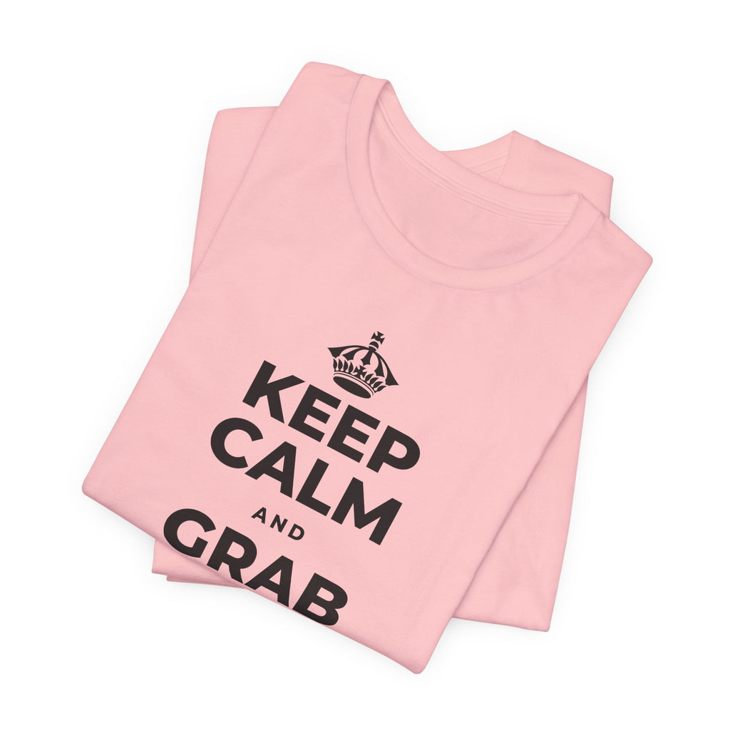 KEEP CALM AND GRAB A WARM DRINK T-Shirt (White–Asphalt)