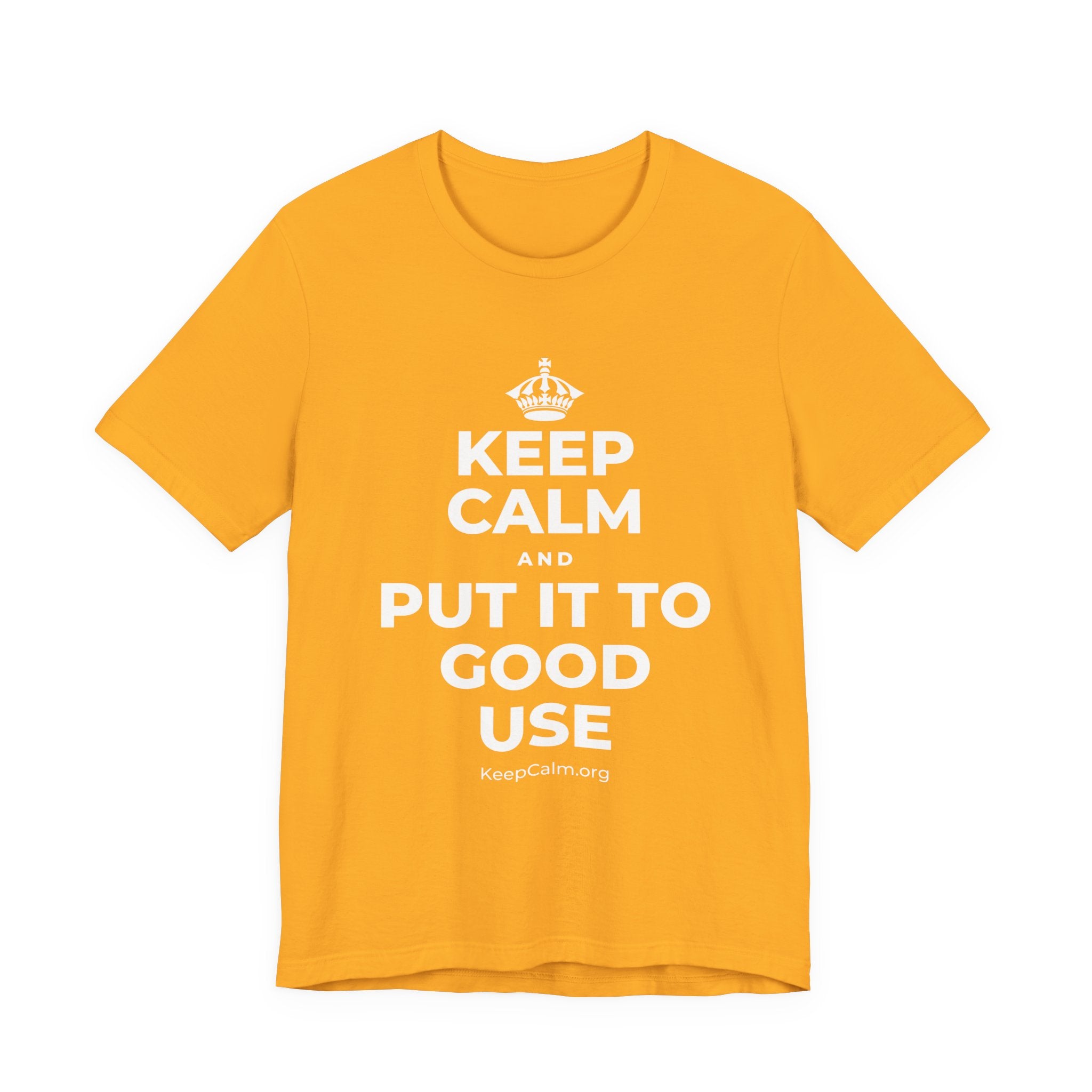 KEEP CALM AND PUT IT TO GOOD USE T-Shirt (Baby Blue–Silver)