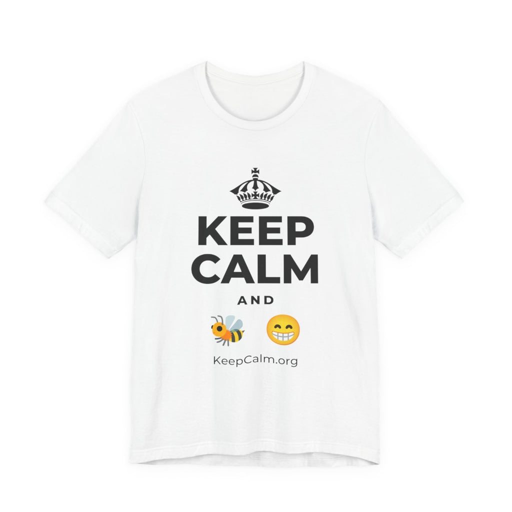 KEEP CALM AND BEE HAPPY T-Shirt (White–Asphalt)