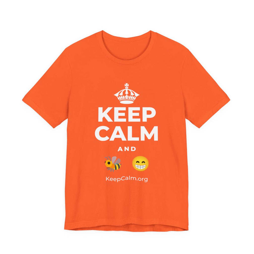 KEEP CALM AND BEE HAPPY T-Shirt (Baby Blue–Silver)